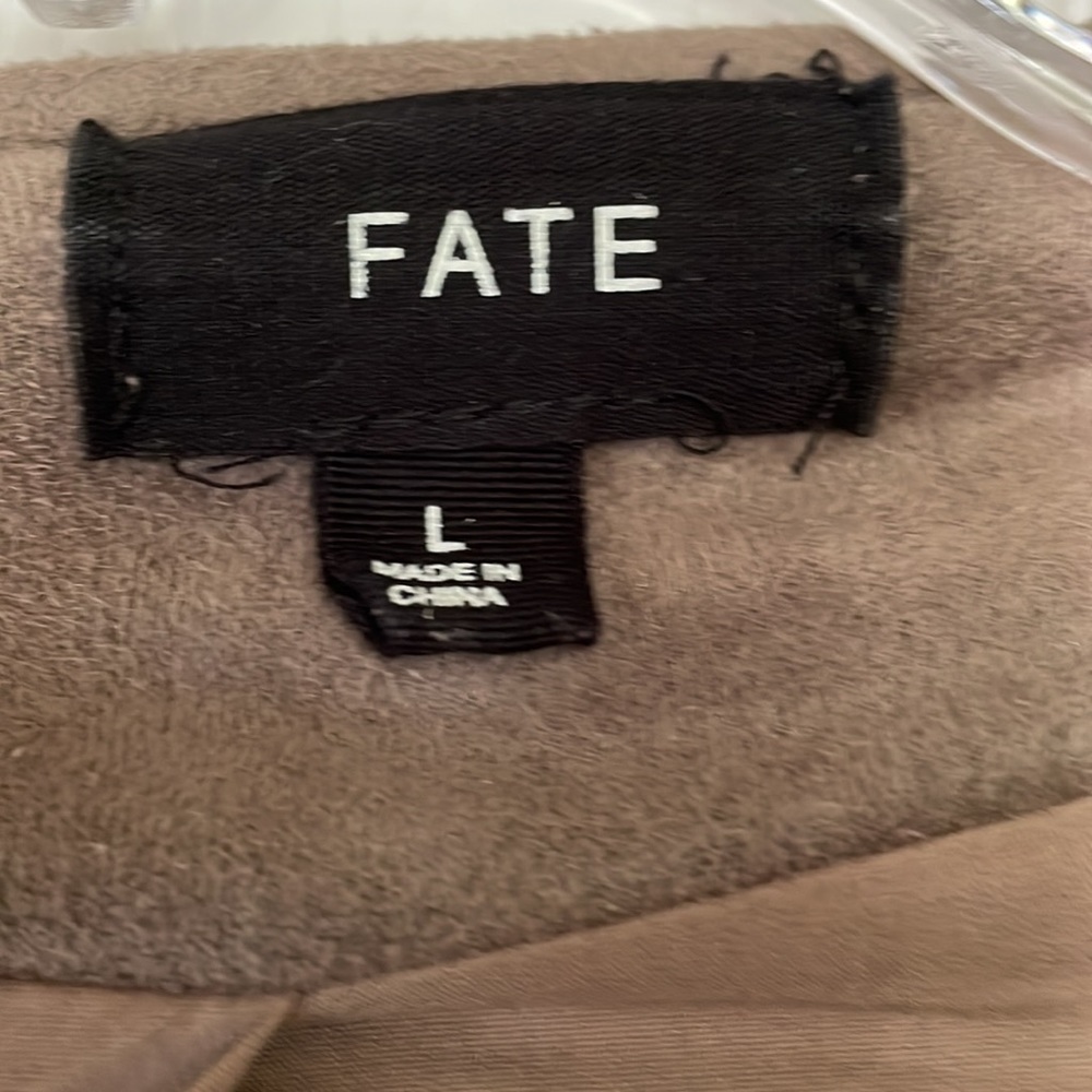 Fate Taupe Fringe Faux Suede Moto Jacket Large - Picture 5 of 11